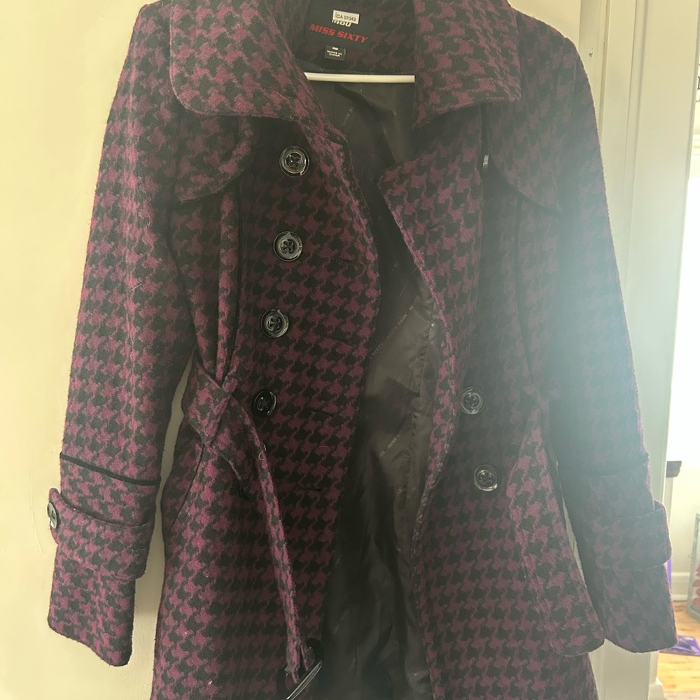 Miss Sixty Dark Purple Houndstooth Pea Coat